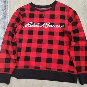 Eddie Bauer Women's Red and Black Plaid T-shirt